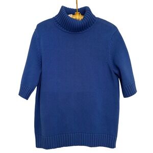 Lauren Ralph Lauren Blue 100% Cotton Women M Turtleneck Sweater Y2K Prep Vintage